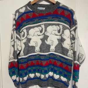 Vintage Rose Dancing Elephant Sweater 